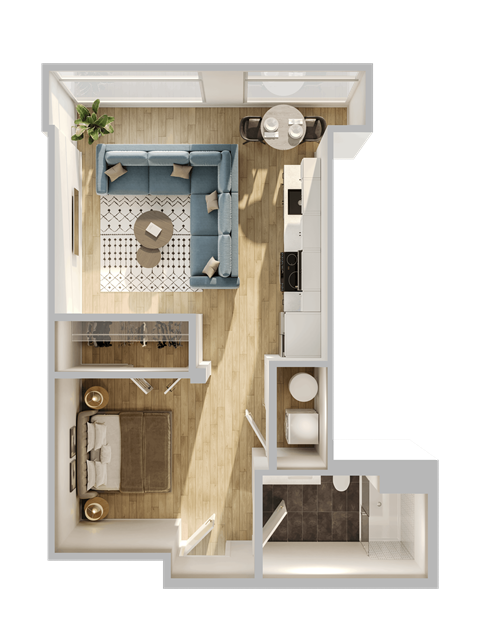Floor plan for studio, 1 bath, 530 sqft